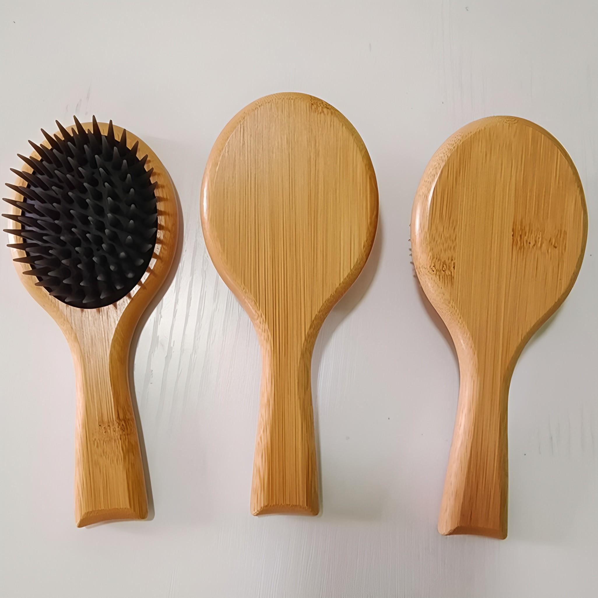 Silicone Massage Comb Bamboo Handle Scalp Massager Brush, Relaxing Meridian Stimulation, Hair Care Tool for Stress Relief