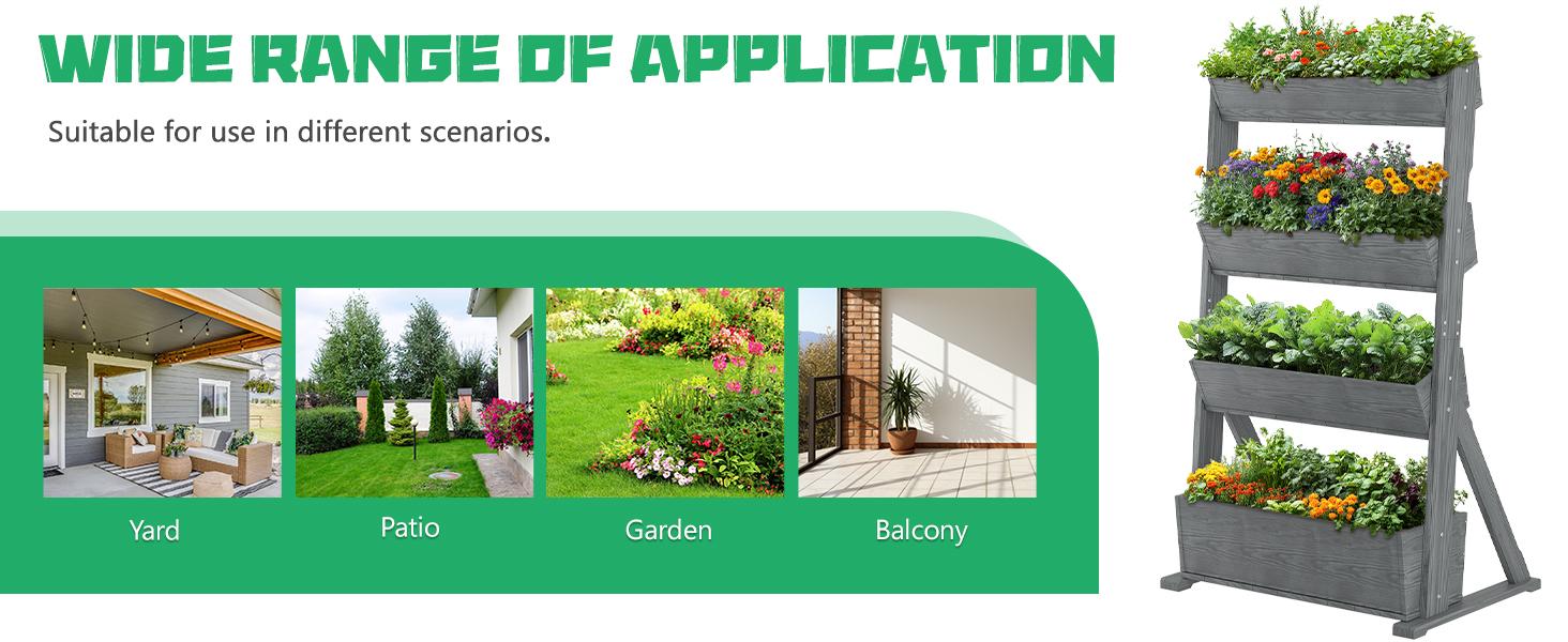 Lilypelle Vertical Wooden Raised Garden Bed, 4-5 Tier Planters Freestanding Wood Plant Stand Flower Rack Planter Box for Plant Herb Flowers Vegetables