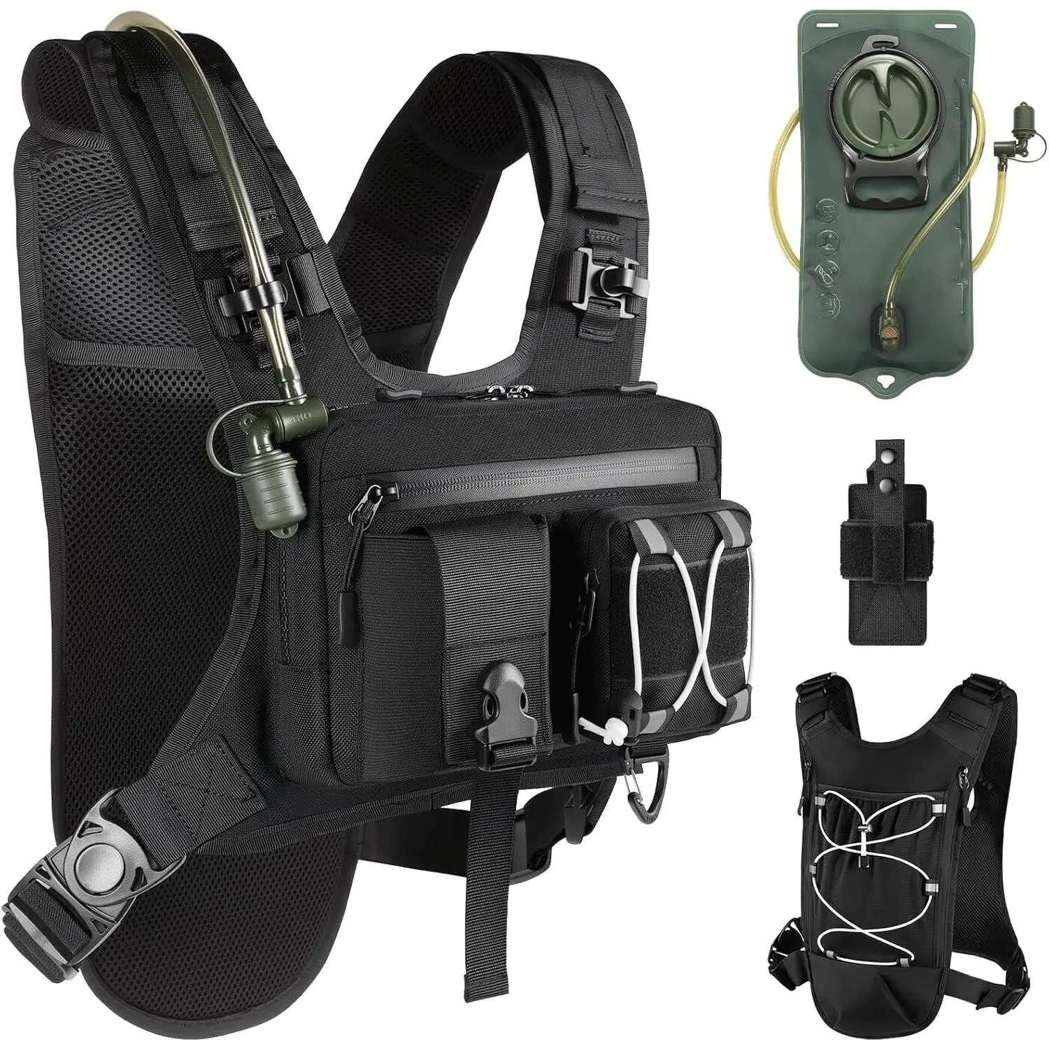 Sling Vest Chest Bag with 2L Water Bladder Gear Holster Running Vest Hydration Backpack Lightweight Adjustable Daypack Reflective Bag for Hiking Running Cycling Race Marathon for Women Men