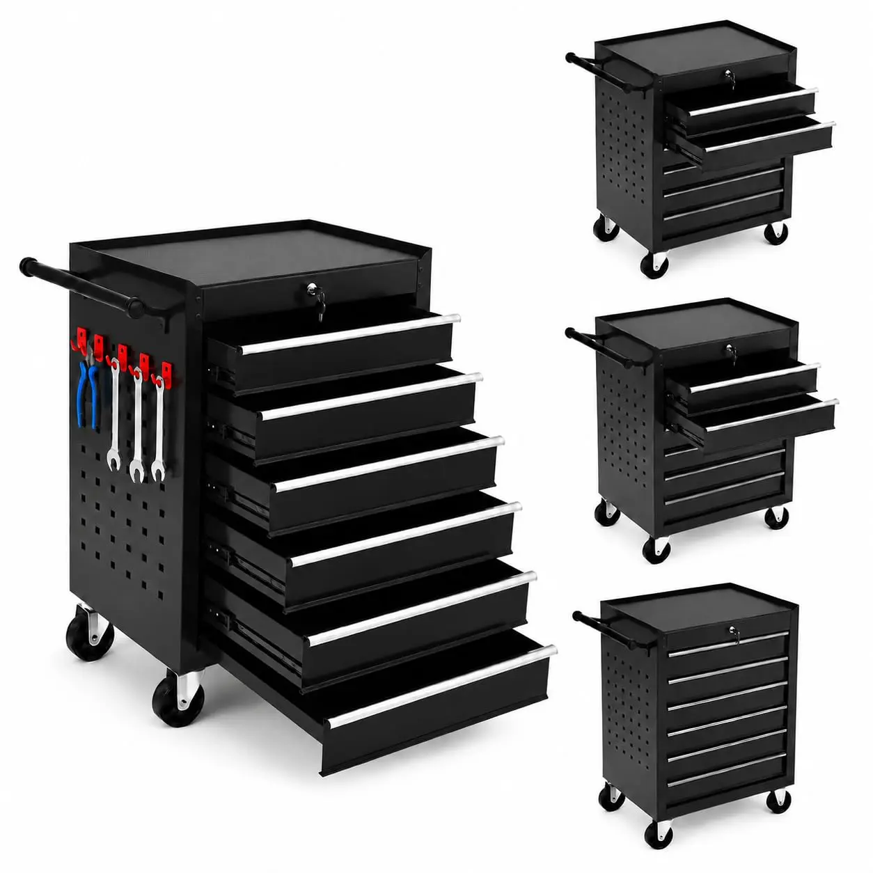 24'' Rolling Tool Chest with 6 Drawers, Portable Tool Cabinet on Wheels featuring Locking Mechanism and Drawer Liners, Ideal for Garage, Workshop, Auto Repair Shop, and Warehouse Use in Black or Red