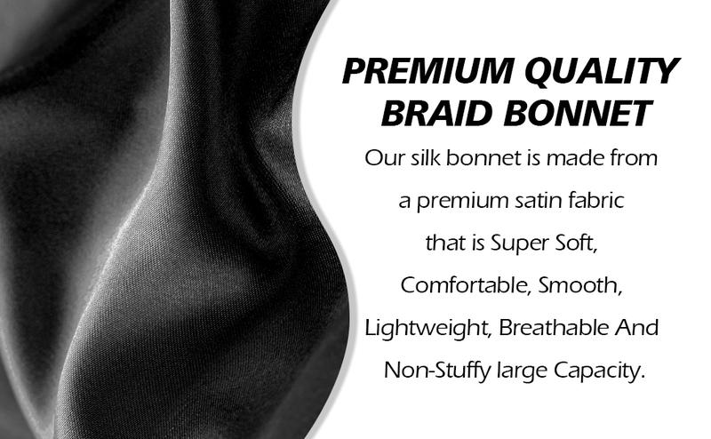 【Valentinesdaygift】2 Count Satin Braid Bonnet for Women - Large Silk Sleep Cap with Stretchy Tie Band for Braids Soft Haircare Elastic Heatless Winter‘s giftforher