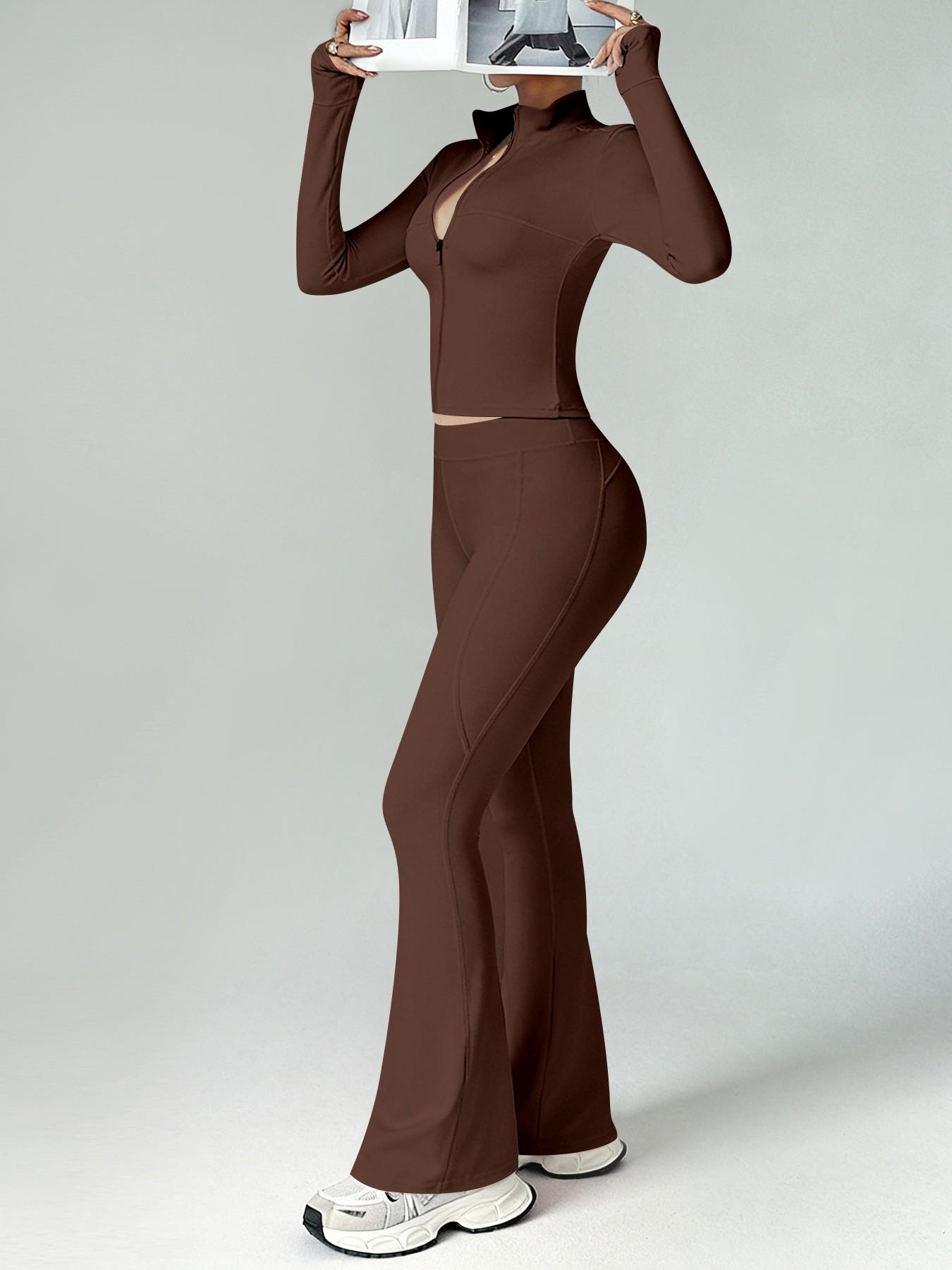 Women's 2-Piece Loungewear Set, Long Sleeve Zip-Up Jacket & Wide Leg Pants, Slim Fit, Fitted, Soft Comfortable for Daily Wear Home Sports Airport Travel, Casual Fashion Pajama Set