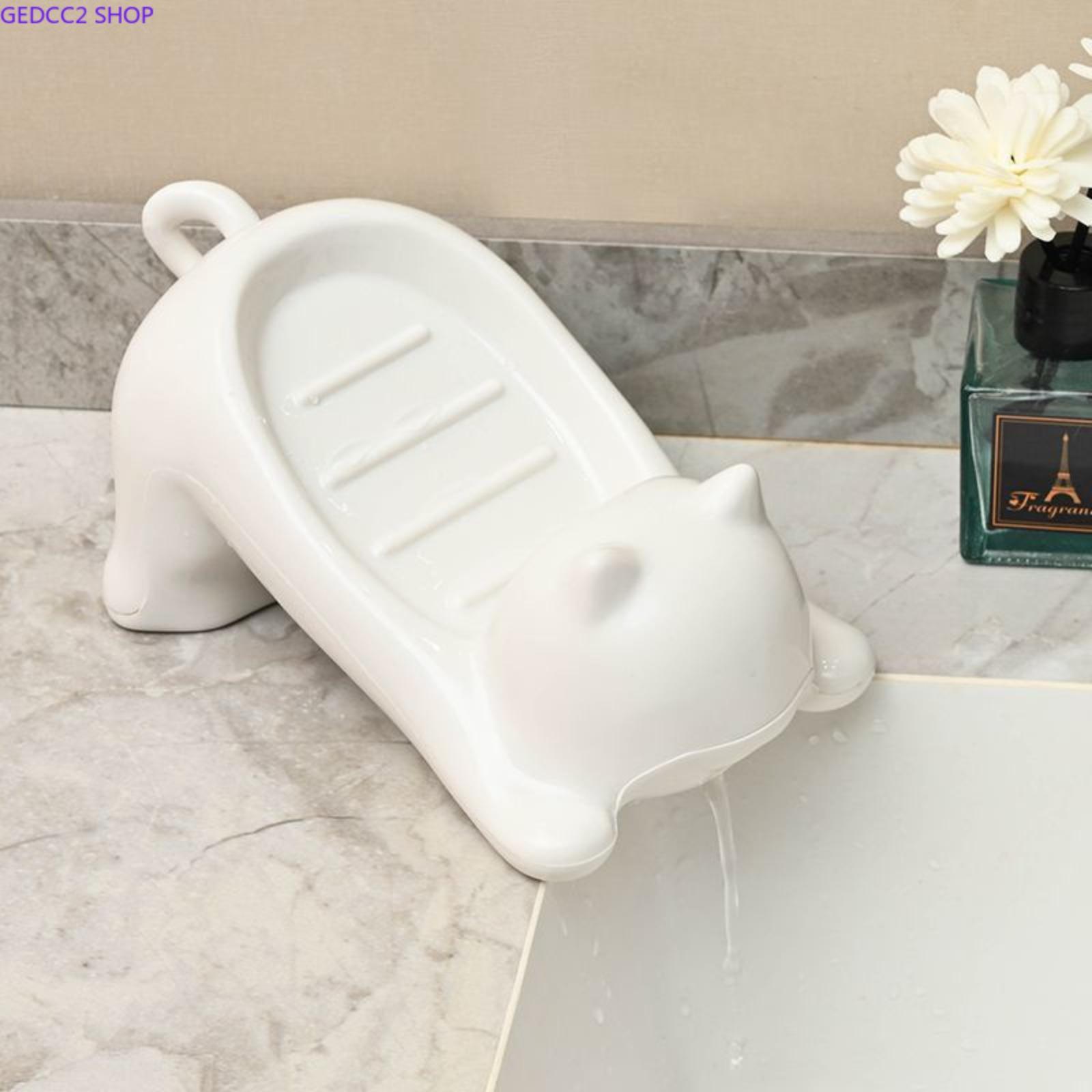 Cute Animal Shape Cat Soap Bar Holder with Drain Tray, Bathroom Accessory Counter Top Sink Storage for Camping & Hiking Hammock Setup, Cat Lover Gift Idea