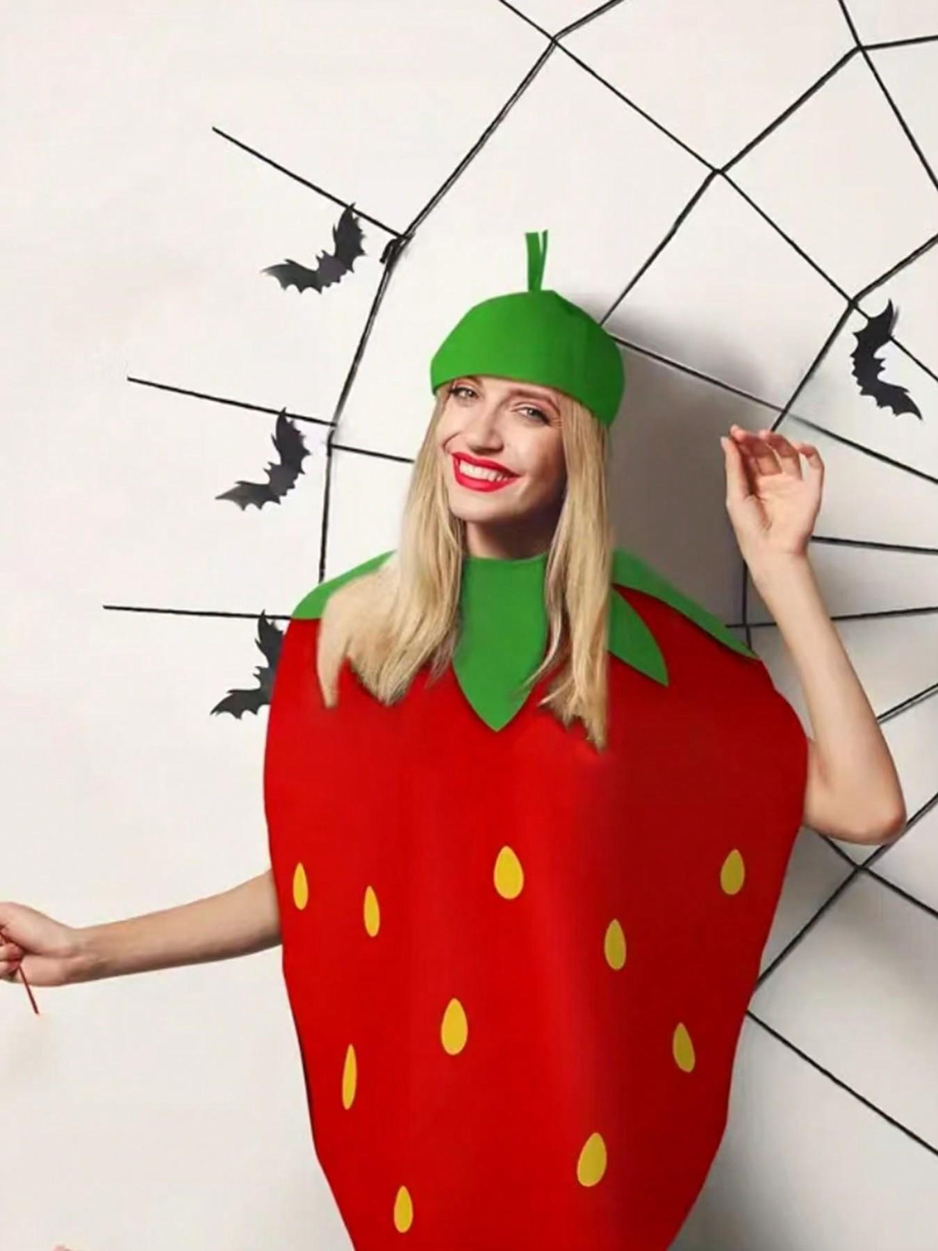 Strawberry Fruit Costume Set for Men & Women, Includes Headpiece and, Perfect for Festivals and Youth Parties