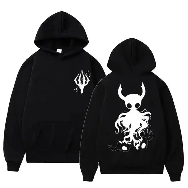 Men's Hooded Sweatshirt - Gothic Hollow Knight Character Motif, Long Sleeve Full Length, Retro Street Wear Loose-Fit Autumn Winter Casual Comfortable Top