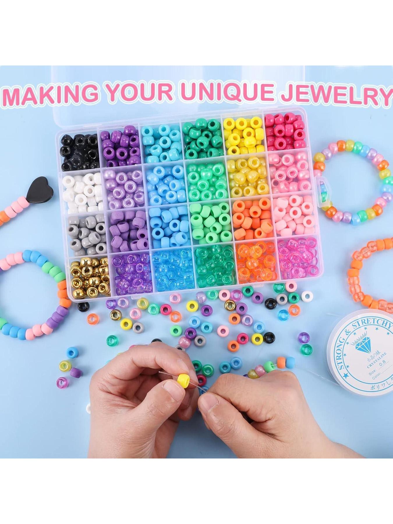 720pcs 24 Colors Pony Beads for Jewelry Making, Braided Hair Beads, Bracelet Kit, DIY Bracelets, Keychains, Fashion Gifts