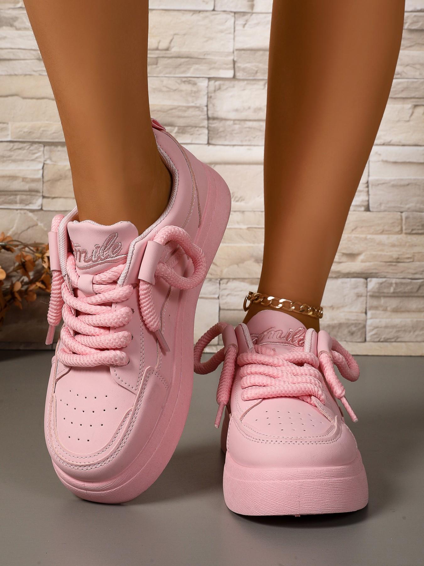 Thick Sole Casual Board Shoes, Chunky Laces Height-Boosting Bread Shoes, Outdoor Wear Versatile Teen Girl Fashion Women's Shoes