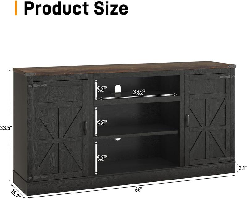 66"/75" Farmhouse TV Stand with Power Outlets for 85 Inch TVs, 33" Tall Entertainment Center with Storage Cabinets w/Adjustable Shelves, Rustic Large TV Media Console, Brown/white/black