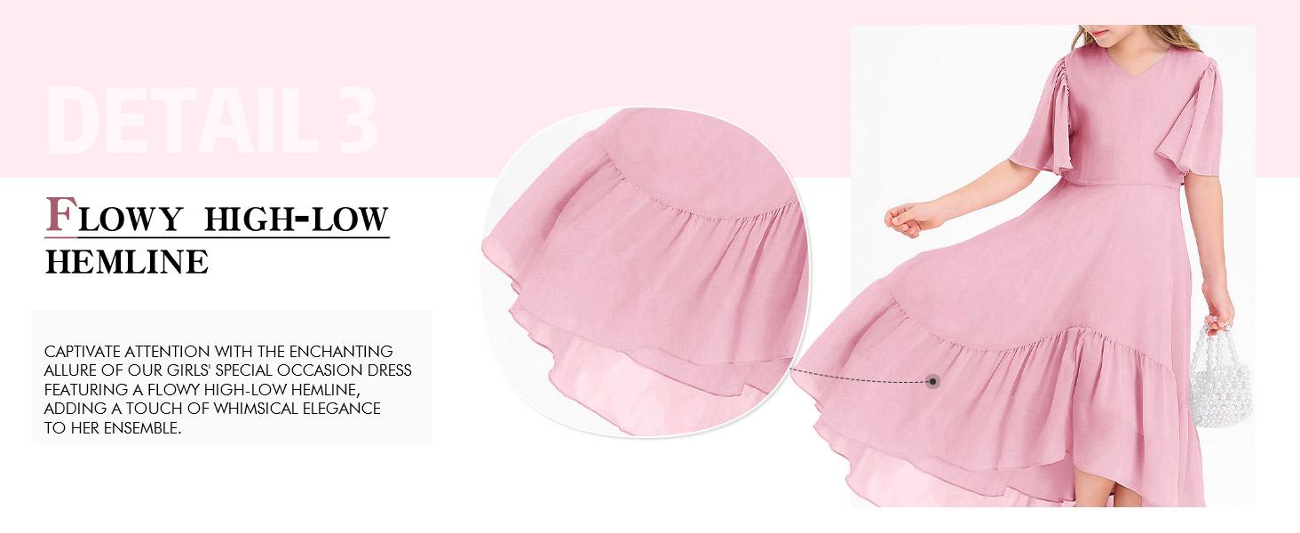 Haloumoning Girls Ruffle Dresses Short Sleeve Junior Bridesmaid Party Dress | Casual, A Line, V Neck, Flowy, High Low, Formal, Maxi Long Dress for Girls