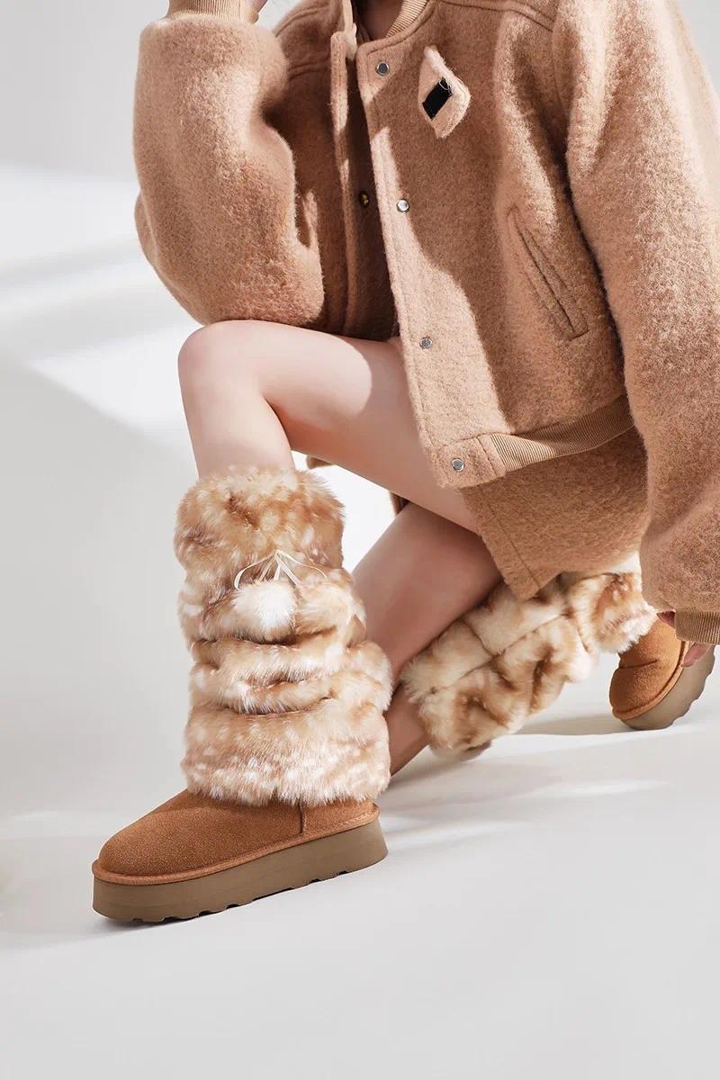 Autumn and Winter Cute Plush Leg Cover Warm Deer Print Faux Fur Plush Leg Warmers JK College Style Cosplay Boots Chrismas Gifts