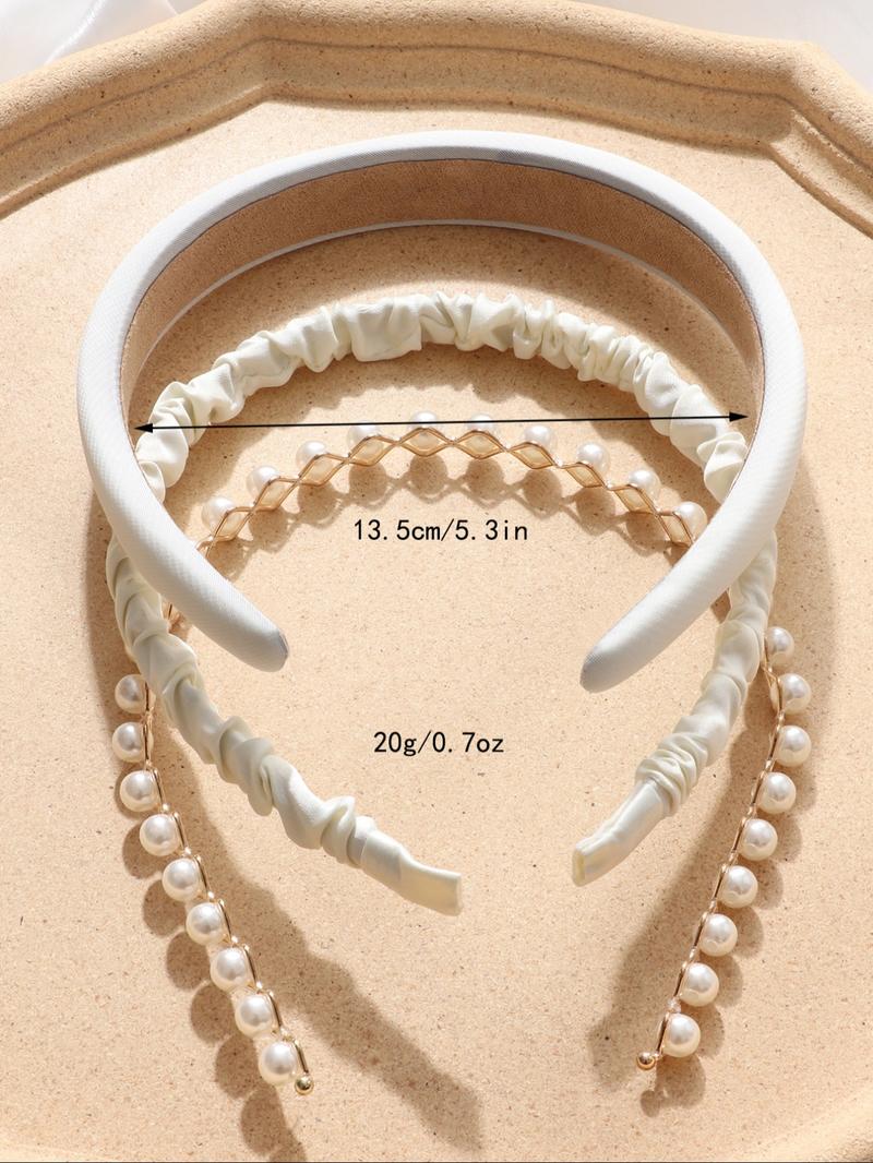Gorgeous Faux Pearl Decorated Hair Hoop, Elegant Ruched Design Hair Hoop for Women & Girls, Casual Versatile Hair Accessories for Daily Wear Headband