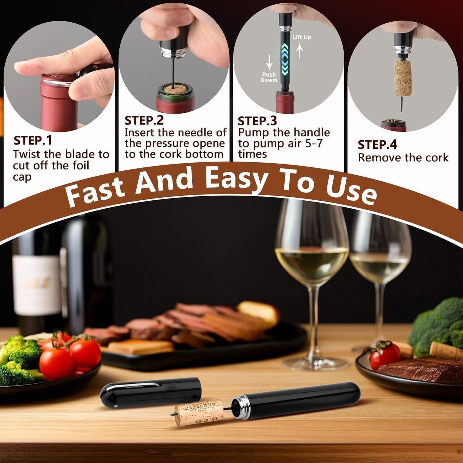 Wine Champagne Opener Set, Includes Foil Cutter, Leak-Proof Pourer, Vacuum Stopper, Perfect for Home, Restaurant, Parties, Ideal Gift for Wine Lovers