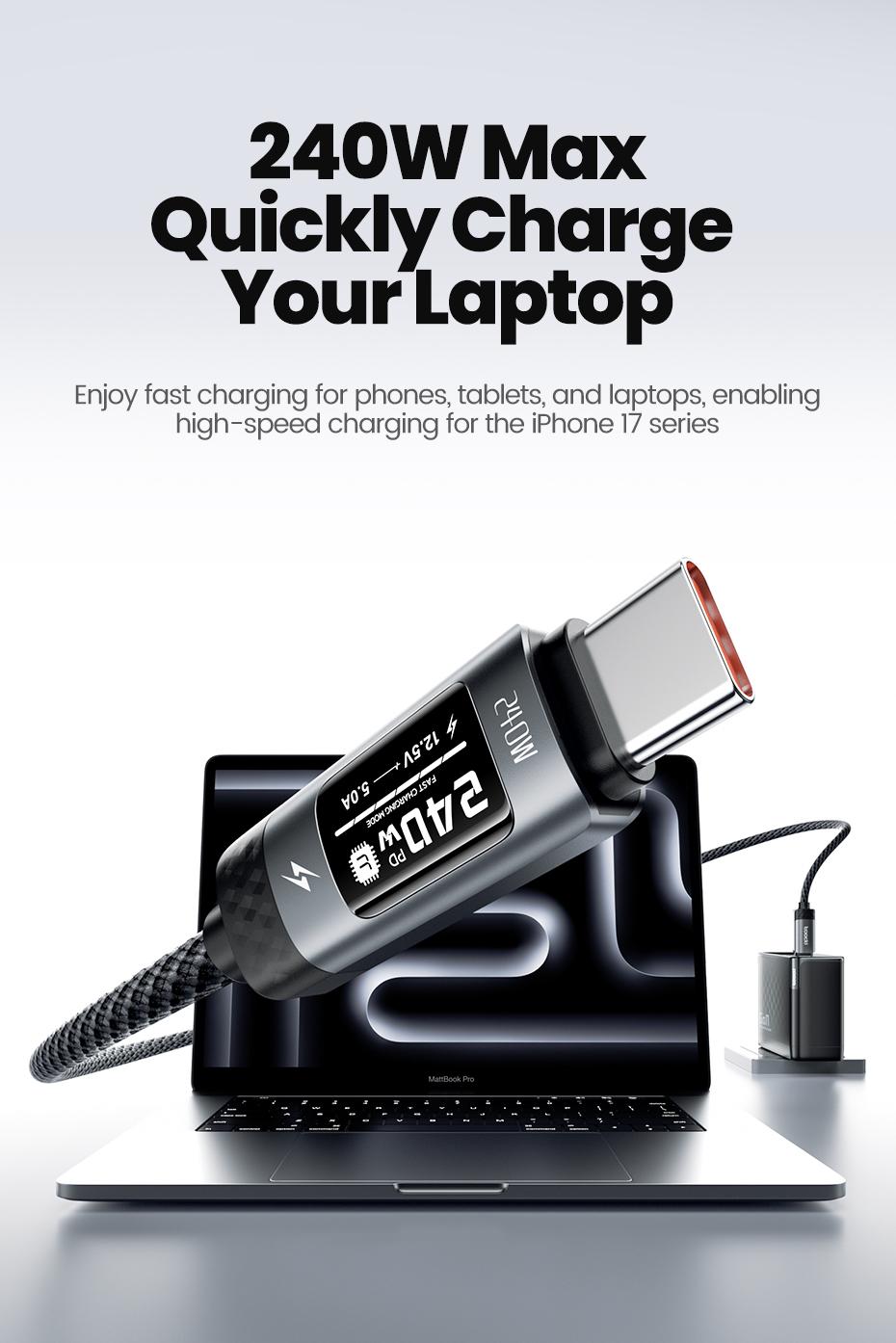 Toocki 240W Super Fast Charging USB C To USB C Cable Smart OLED Digital Display Type C Cable PD 3.1 SFC 2.0 Fast Charge For iPhone 17 16 15 Pro MAX Macbook Airpods Samsung S24 Xiaomi Toocki 240W Super Fast Charging USB C To USB C Cable Smart OLED Digital Display Type C Cable PD 3.1 SFC 2.0 Fast Charge For iPhone 17 16 15 Pro MAX Macbook Airpods Samsung S24 Xiaomi