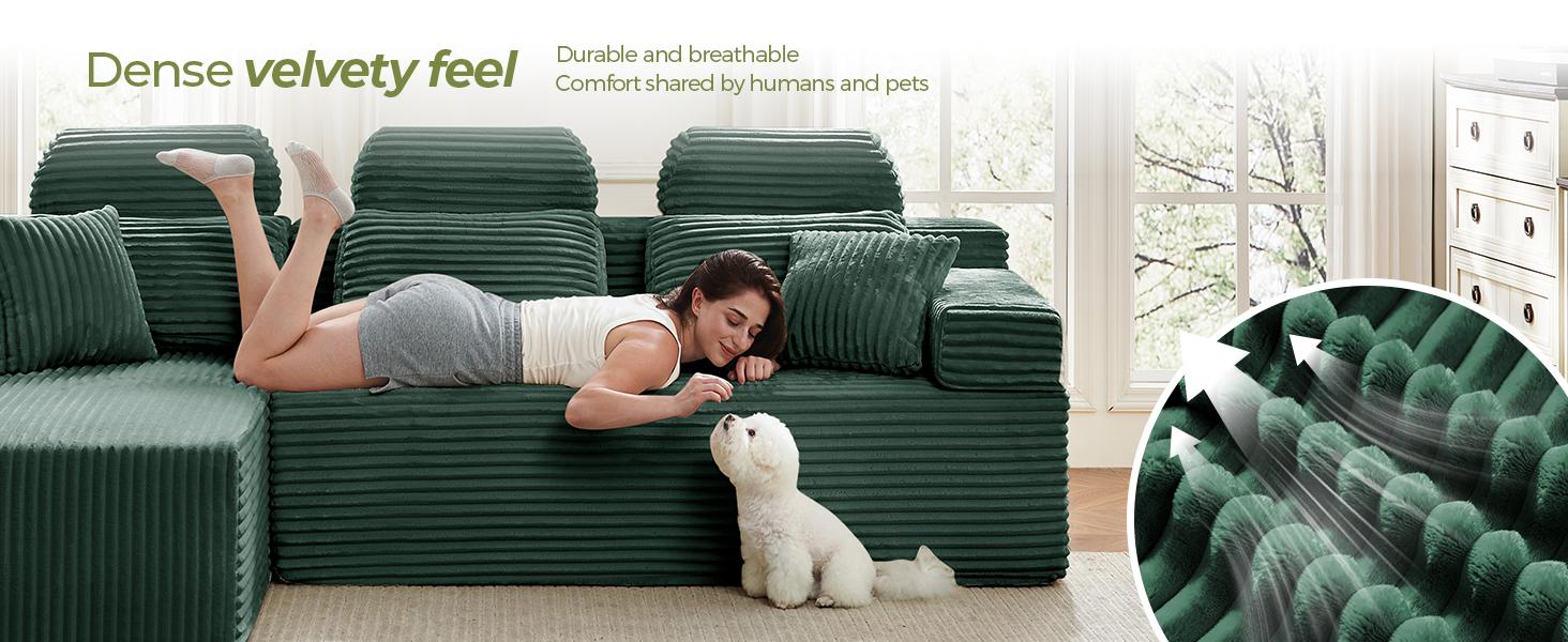 【2 Packages Shipping】104" Modular Sectional Couch with Chaise, L-Shape Oversized Cloud sofa Couch,Corduroy Cloud Velvet Boneless Couch for Living Room, Sofa in A Box, No Assembly Required
