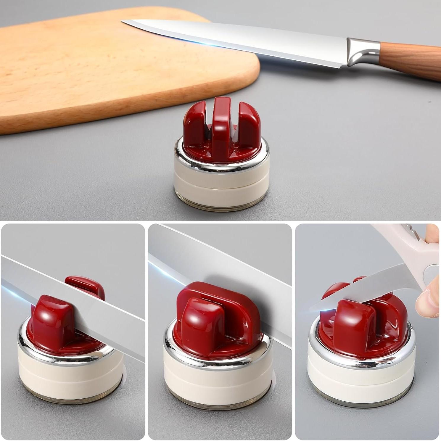 2-Piece Mini Knife Sharpener Set, Multifunctional Pocket Kitchen Tool Sharpeners with Suction Base, Suitable for Various Knives