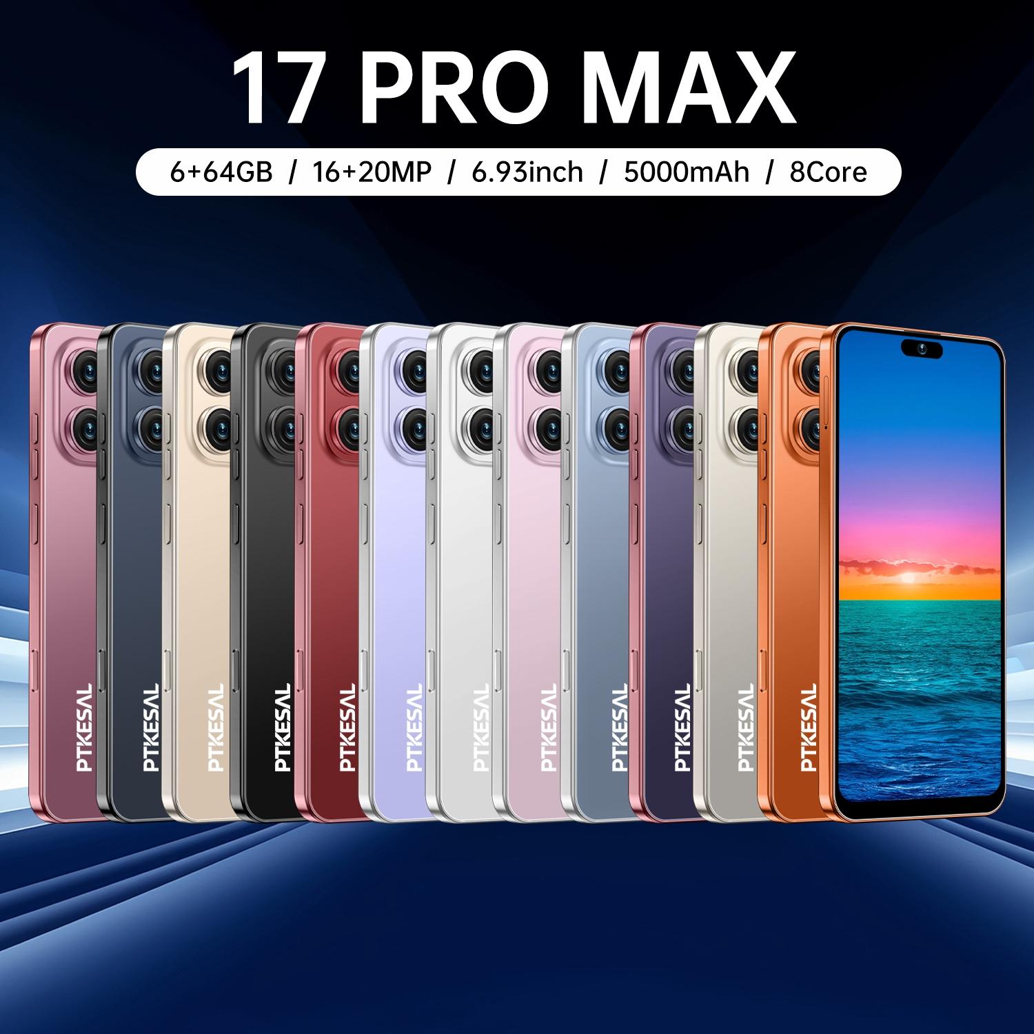 Ptkesal 17 Pro Max Smart Android Phone, Octa-Core Processor, 6gb RAM + 64GB Storage, Dual Camera, 6.93-Inch Screen, 5000mah Battery, Dual Sim