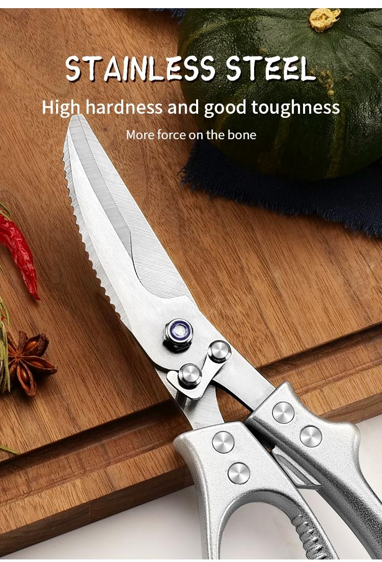 Multi-Functional Chicken Bone Scissor, Stainless Steel Kitchen Shears, Aluminum Handle, Ideal for Meat, Bones, Herbs, Fish, Vegetables