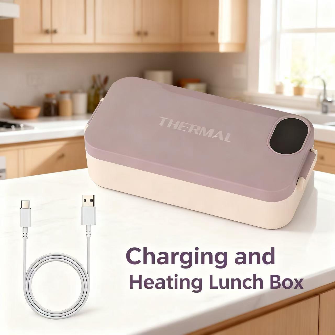 Portable Electric Heating Lunch Box with Smart Display & Constant Temp - 304 Stainless Steel, Rechargeable for Car, Office, Students & Truck Drivers