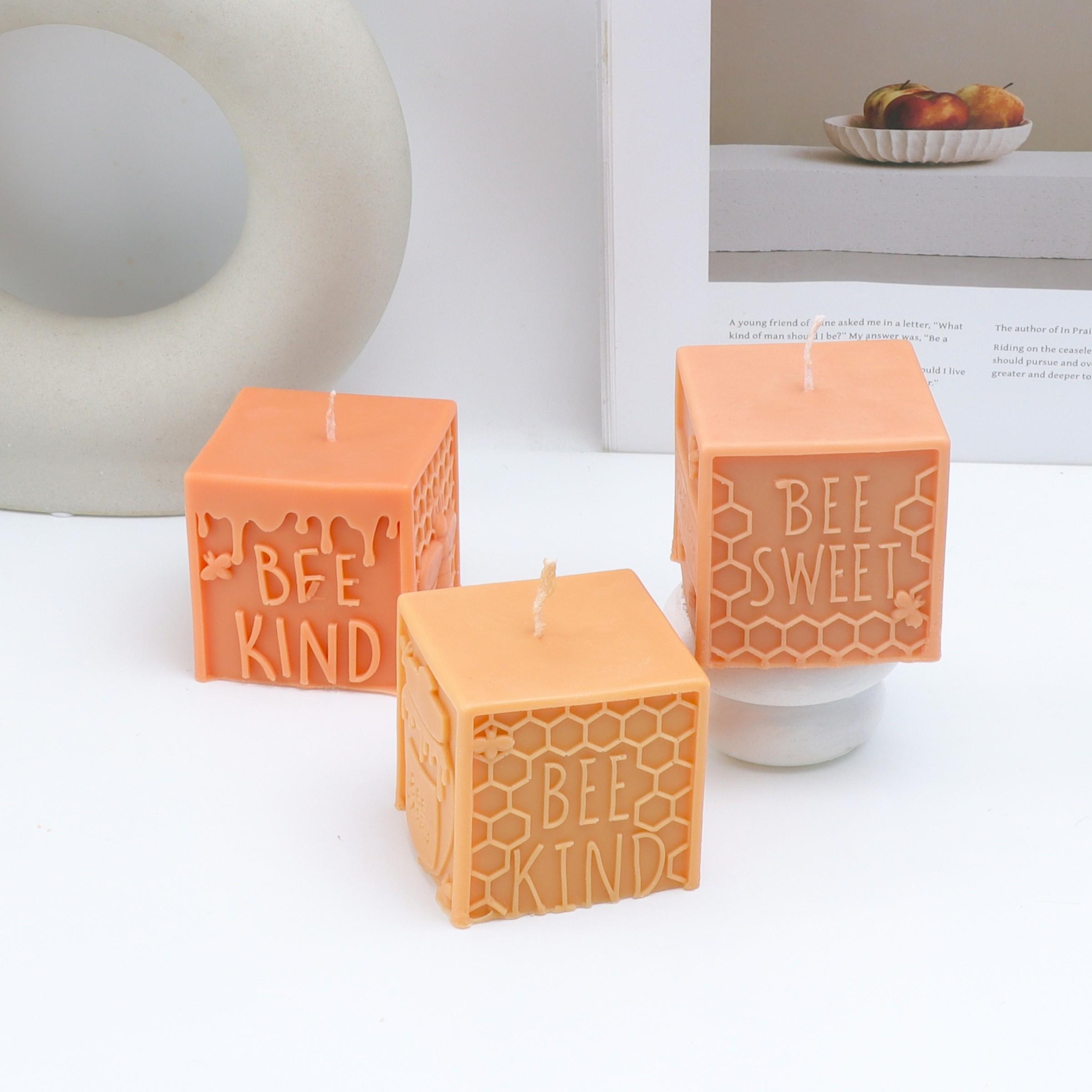 Bee Theme Candle Silicone Mold 3D Cube Bee Kind Honeycomb & Honey Pot Moulds for DIY Candle, Soap, Resin Craft, Cute Handmade Gifts