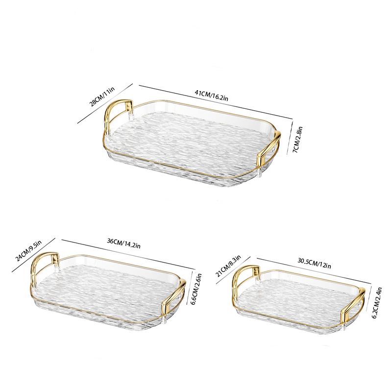 3 Pack Serving Tray with Handles, Stackable Reusable Trays for Serving Food, Plastic Serving Platters for Party, Charcuterie, Fruit, Appetizer