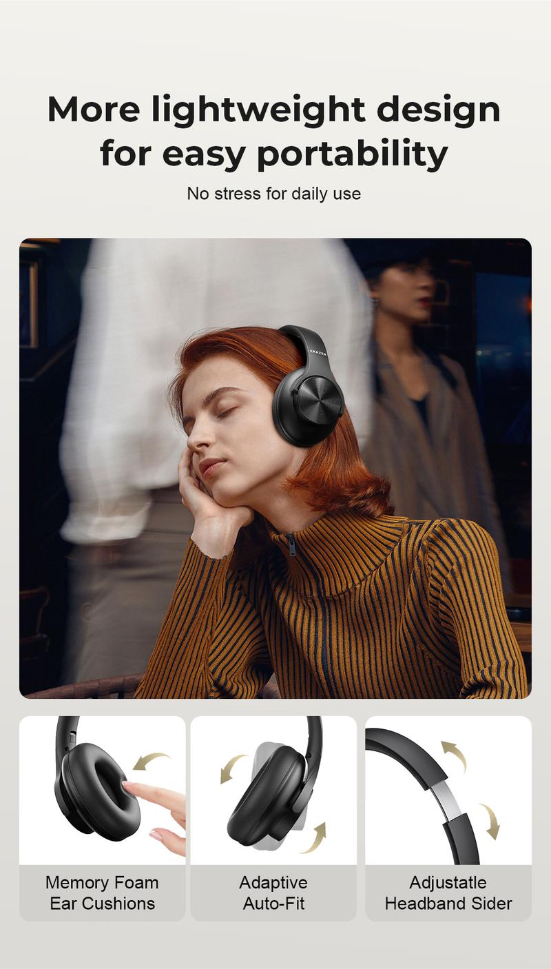ERAZER Active Noise Cancellation Wireless Over Ear Headphones,Foldable Light weight Bluetooth Headsets,Deep Bass,With Microphone Audio Electronic