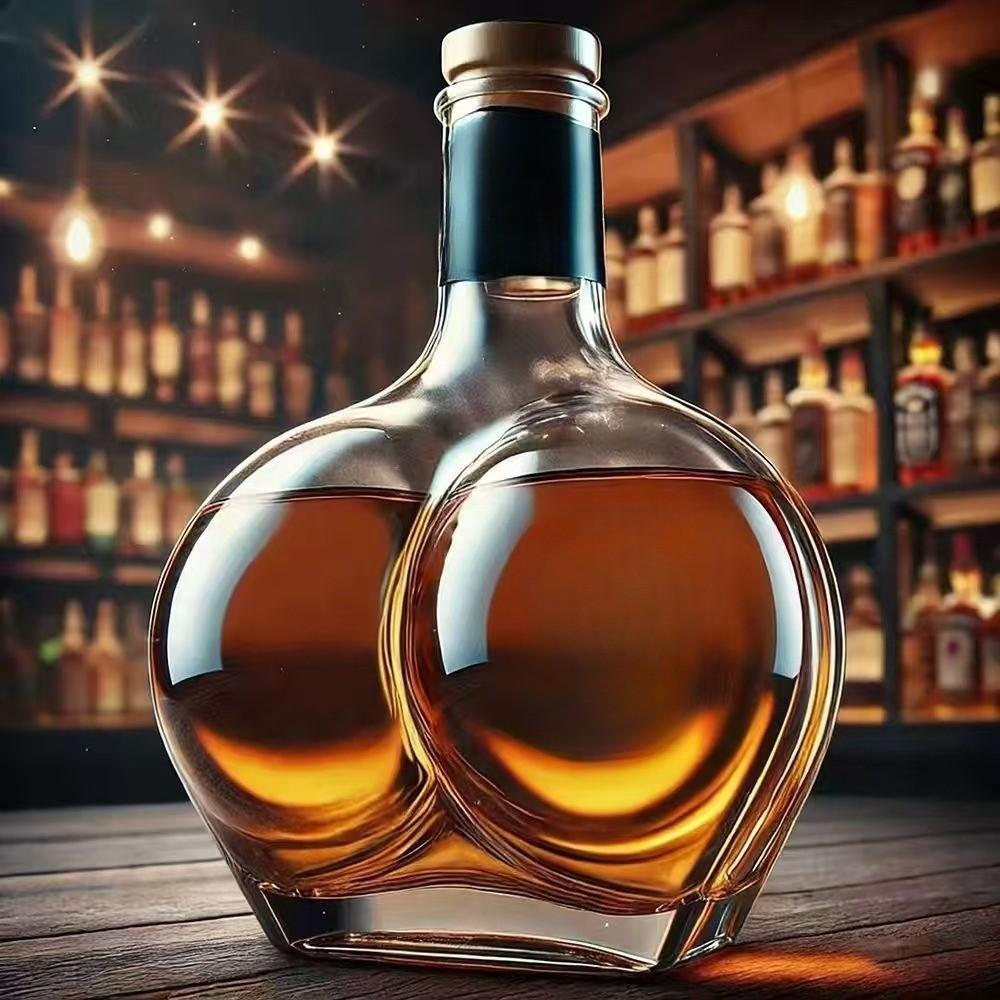 Handmade High Borosilicate Glass Bottle, Creative Butt Shape, Whiskey, Brandy, Xo, Tequila, Dispenser, Bar Decor, Versatile, 1pc 2026 New Model, Home Bar Accessories