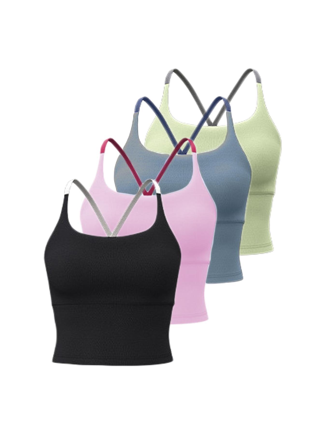 Sporty Women's Plain Criss Cross Sports Bra, Comfort and Durability Sports Crop Cami Top, Ladies Sportswear for Indoor Outdoor Wear, Gym Clothes