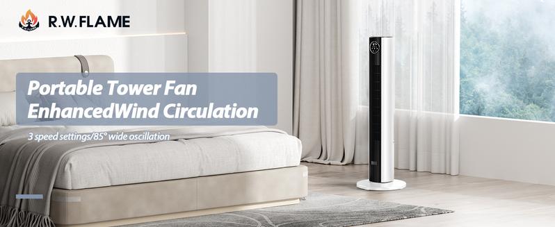R.W.FLAME Tower Fan for Bedroom 12H Timer, 37”Standing Fans with Remote, Bladeless Fan with 4 Modes & 3 Speeds