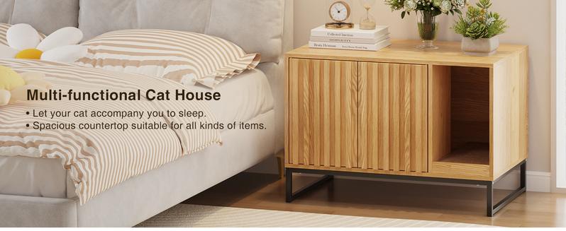 Vabches Litter Box Enclosure,Modern Cat Litter Box Enclosure Furniture Hidden Litter Box with Cat Scratch Pad, Cat Washroom Cat House End Table, Entryway Bench for Livingroom