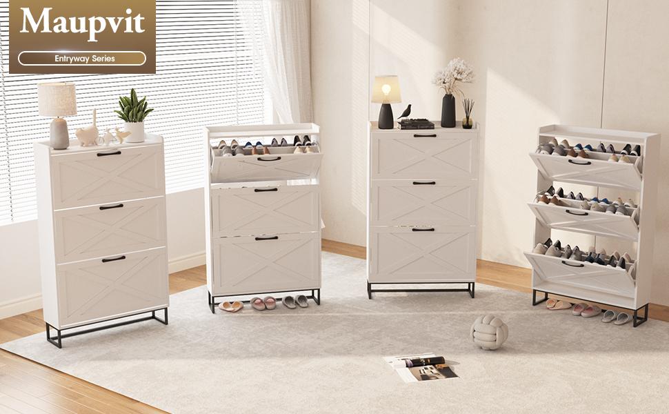 Vabches Large Shoe Storage Cabinet with 6 Flip Drawers, Freestanding Shoe Organizer with Metal Handles for Entryway