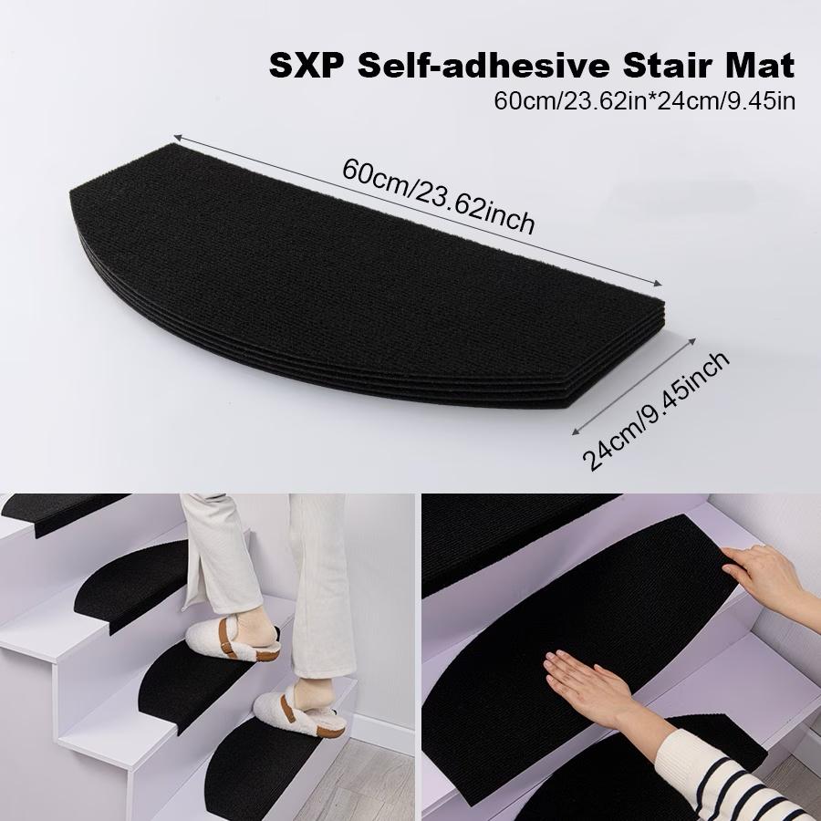 [Stair Treads] 6/15pcs Half-Round Stair Treads, Non-Slip Stair Carpets, Step Protection Rugs, Dective Trimmed Stair Mats, Indoor Room Supplies and Bedside Accessories, Suitable for Indoor, Outdoor Stairs and Various Scenarios