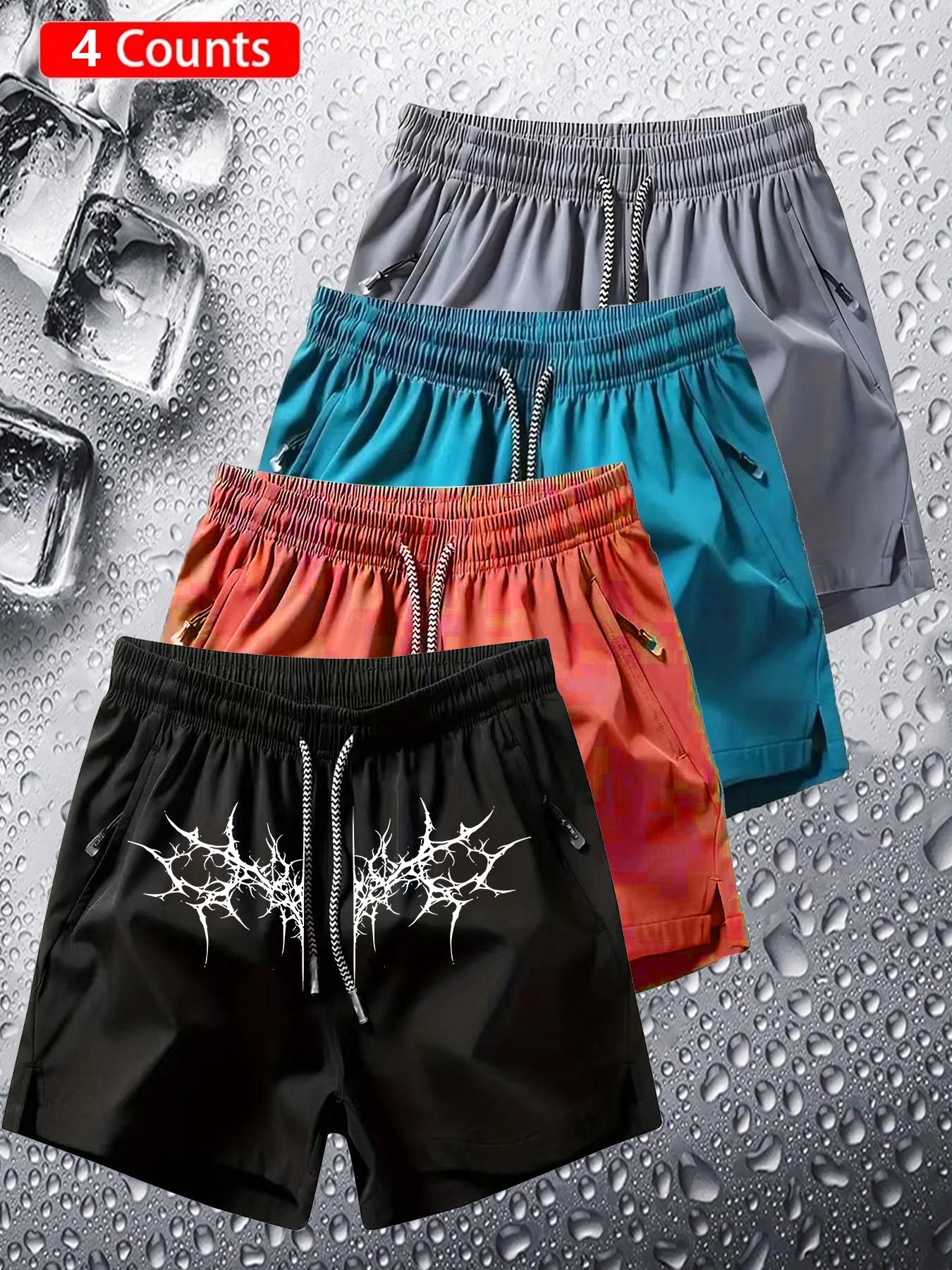 4-Pack Gothic Shorts, Dark Trendy, Unique Enthusiasts, Thorn Totem Print, Quick-Dry Breathable Fabric, Unisex, All Seasons