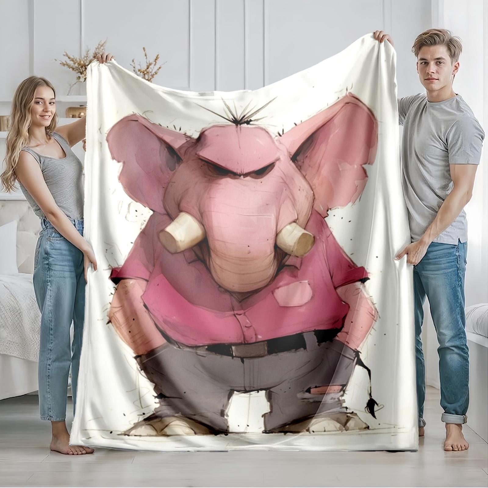 1 piece Angry Elephant Character Design and Personality Image_1013 themed flannel blanket - Modern design flannel blanket, suitable for sofas and beds, all-season use, super soft and comfortable, digital printing, 100% polyester material, machine