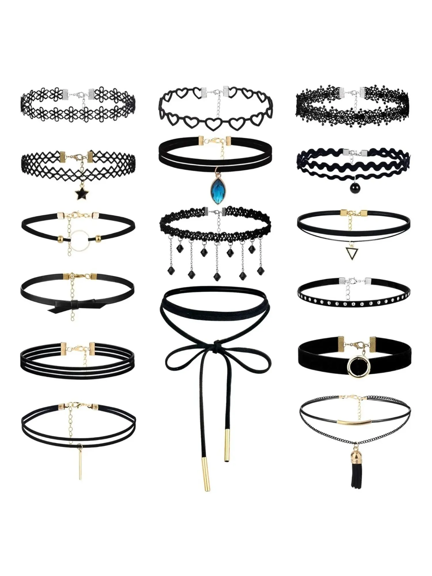 Exquisite 17 Pcs Black Lace Chokers Necklaces for Women Men Gorgeous Black Velvet Choker Set Gothic Tattoo Collar Choker Necklace with Storage Bag Adjustable Choker