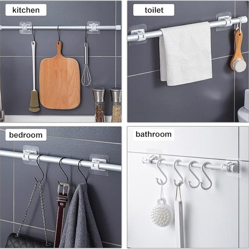 2pcs Curtain Hooks Curtain Rod Clamps Holders Perforation-free Adhesive Bracket For Living Room Bedroom Home