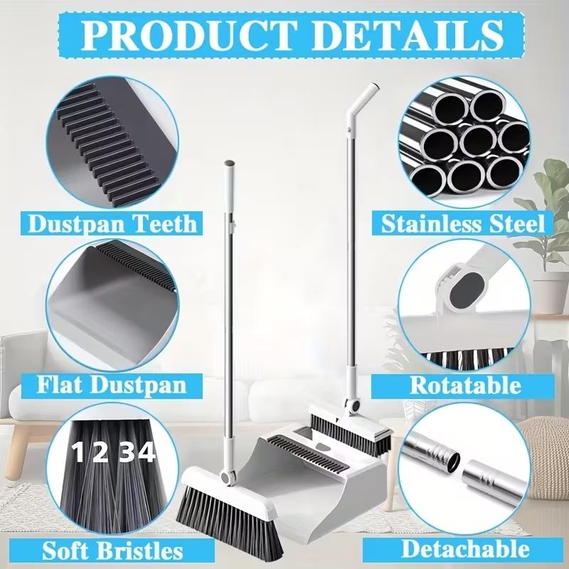 3in 1 Broom and Dustpan Set: Set - Efficient Broom and Dustpan Set and Floor Brush Heavy-duty Long-handled Broom for Indoor and Outdoor Cleaning