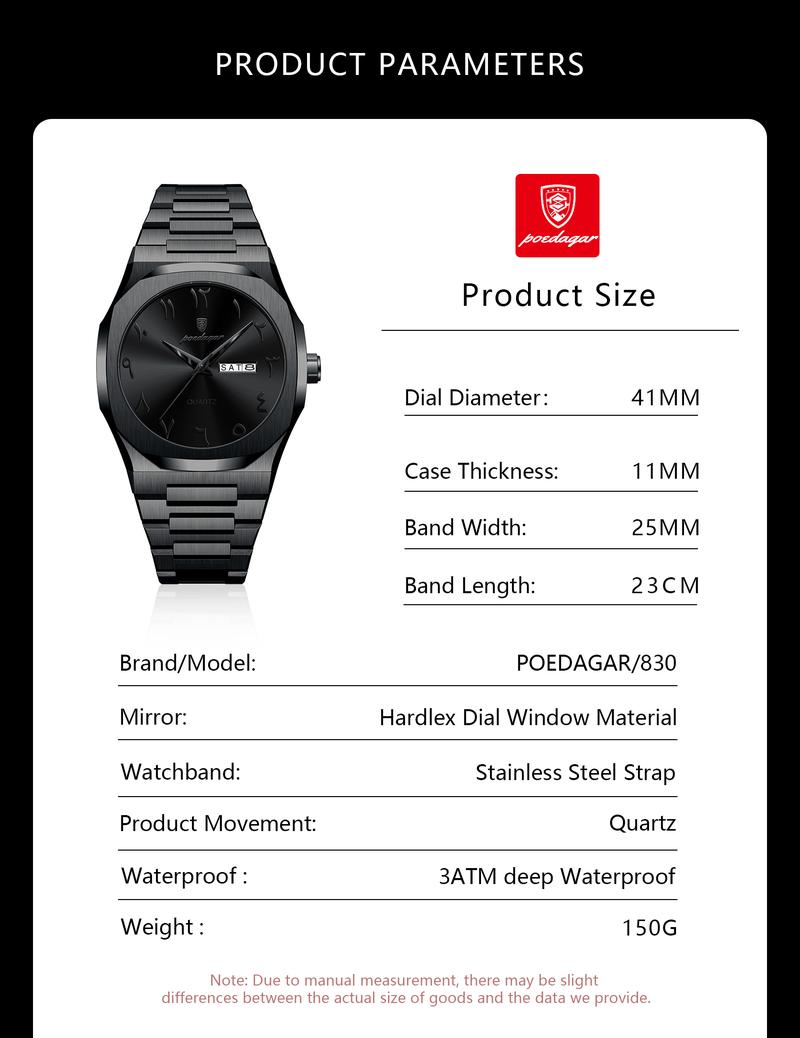Poedagar men's military watch, waterproof luxury watch, weekly calendar men's watch, quartz stainless steel men's fashion watch, Modern Trendy Watch