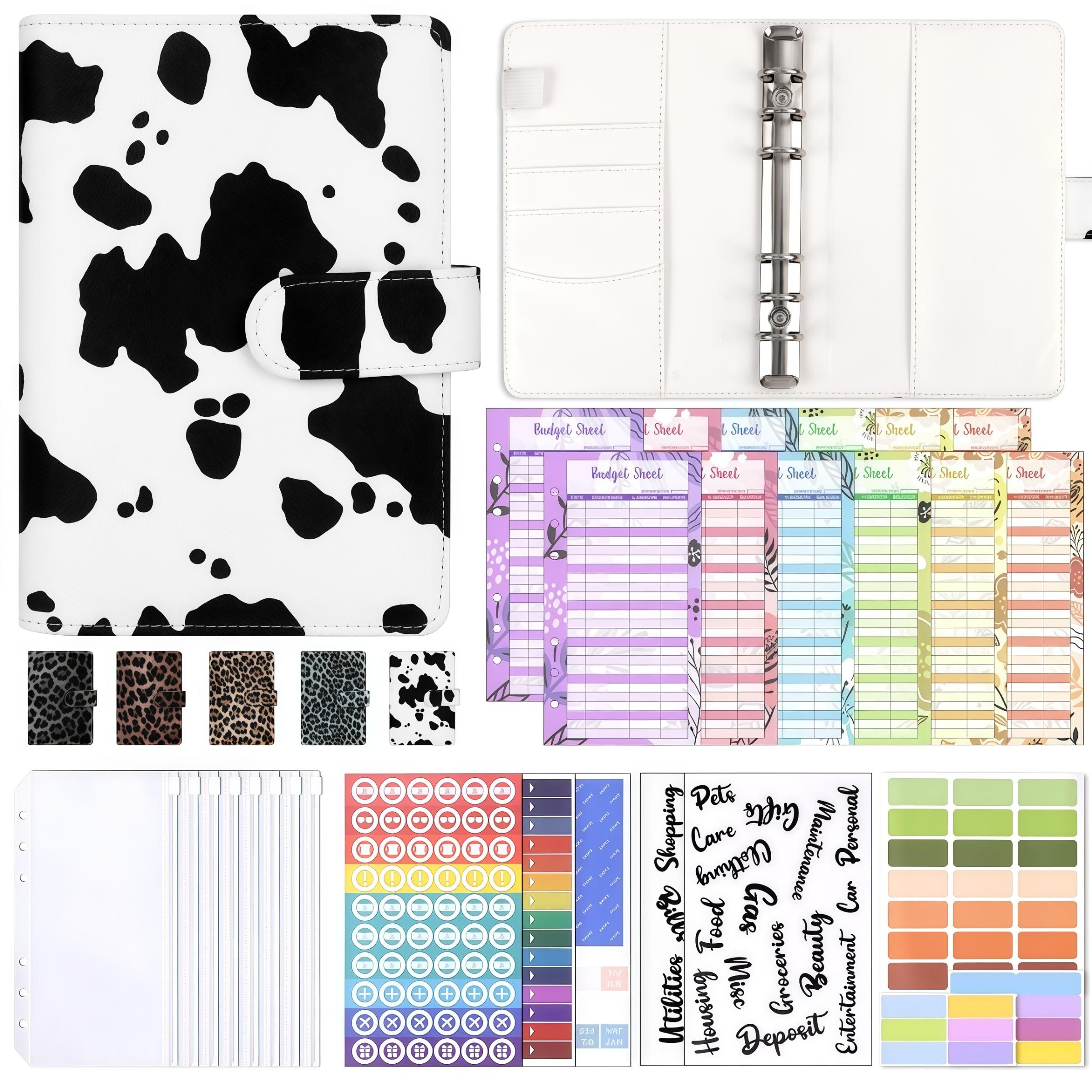A6 Cash Budget Folder, PU Leather Money Saving Folder with Cash Envelope, Budget Sheet, Stickers, Printable Budget Planner Organizer
