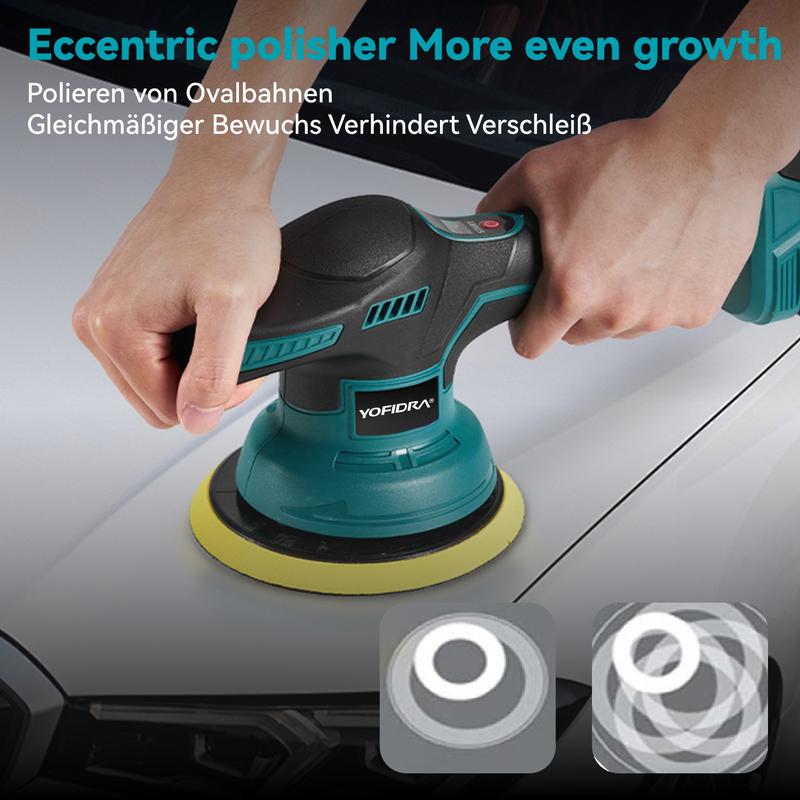YOFIDRA 21V Cordless Car Polisher, 8-Speed Display Buffer Power Tool with 150mm Pad, 2.0Ah Battery, 5500RPM, for DIY Auto Detailing Black