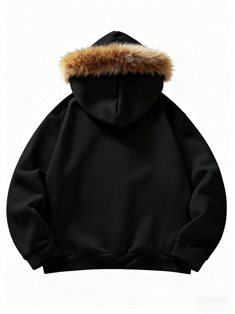 Unisex Y2K Gothic Angel Print Hooded Jacket, Fleece Lined, Zipper Design, Street Fashion, Warm and Stylish, Outdoor and Daily,Couple outfits, warm clothing, gothic style, Y2K style Wear