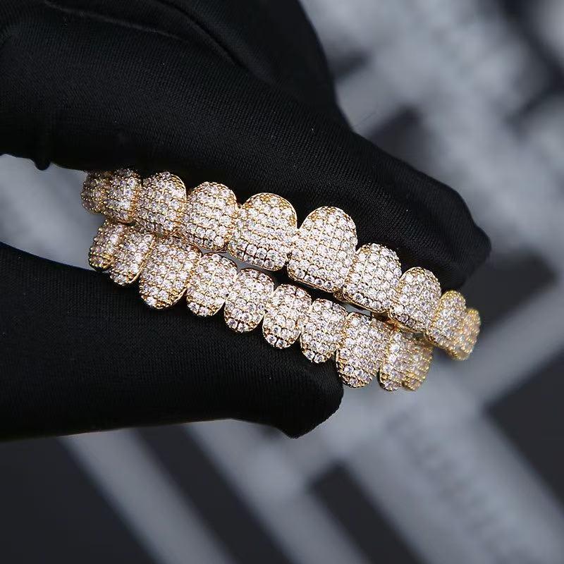 Hip-hop style - teeth with tiny diamonds embedded in the braces. Dental accessories, jewelry in the air, a gift.