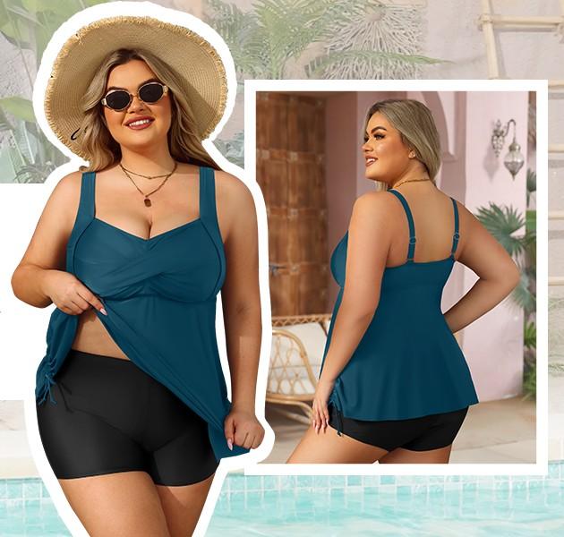 Aqua Eve Women Plus Size Tankini Swimsuit Two Piece Flowy Swimdress Bathing Suits with Shorts Aqua Eve Women Plus Size Tankini Swimsuit Two Piece Flowy Swimdress Bathing Suits with Shorts