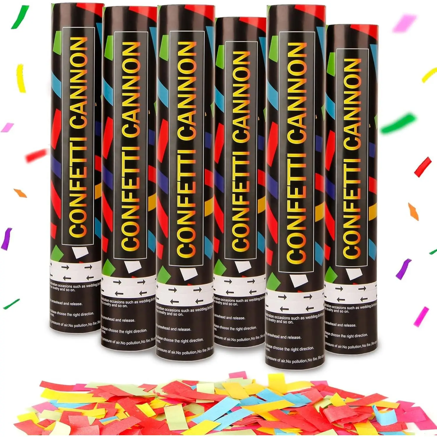 6 Pack 12 Inch Multicolor Confetti Cannon Party Popper Shooter for Wedding Birthday Graduation, Biodegradable Paper, Launches Up to 16 ftGift
