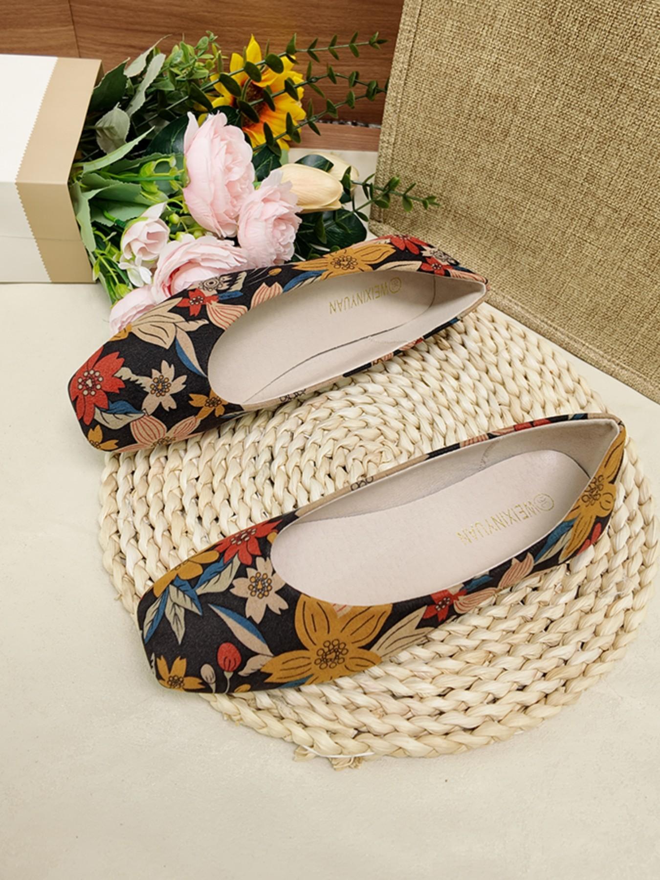 2026 Spring Summer New Square Toe Floral Low Top Shoes for Women, Soft Sole Casual Slip-On, Comfortable for All Seasons