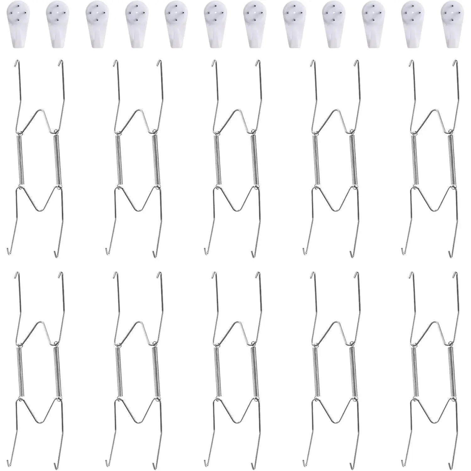 Antique Ceramic Round Expandable 8-in Invisible Stainless Steel Plate Wall Hangers, 10-Piece Set with 12-Piece Wall Hooks for Room Decor