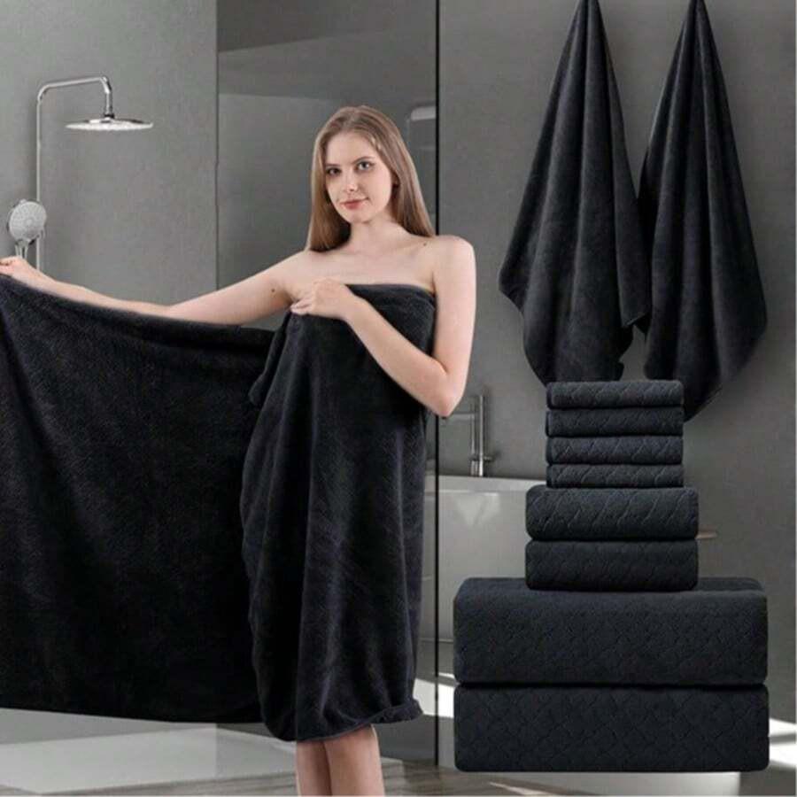 Women's Bath Towel Set - Adjustable Microfiber Super Absorbent, Bath Towel And Bathroom Shower Head Cover, Quick Drying Hair And Body, Suitable For Gym, Spa, Sauna And After Shower Body Covering, Pink Gray Back To School