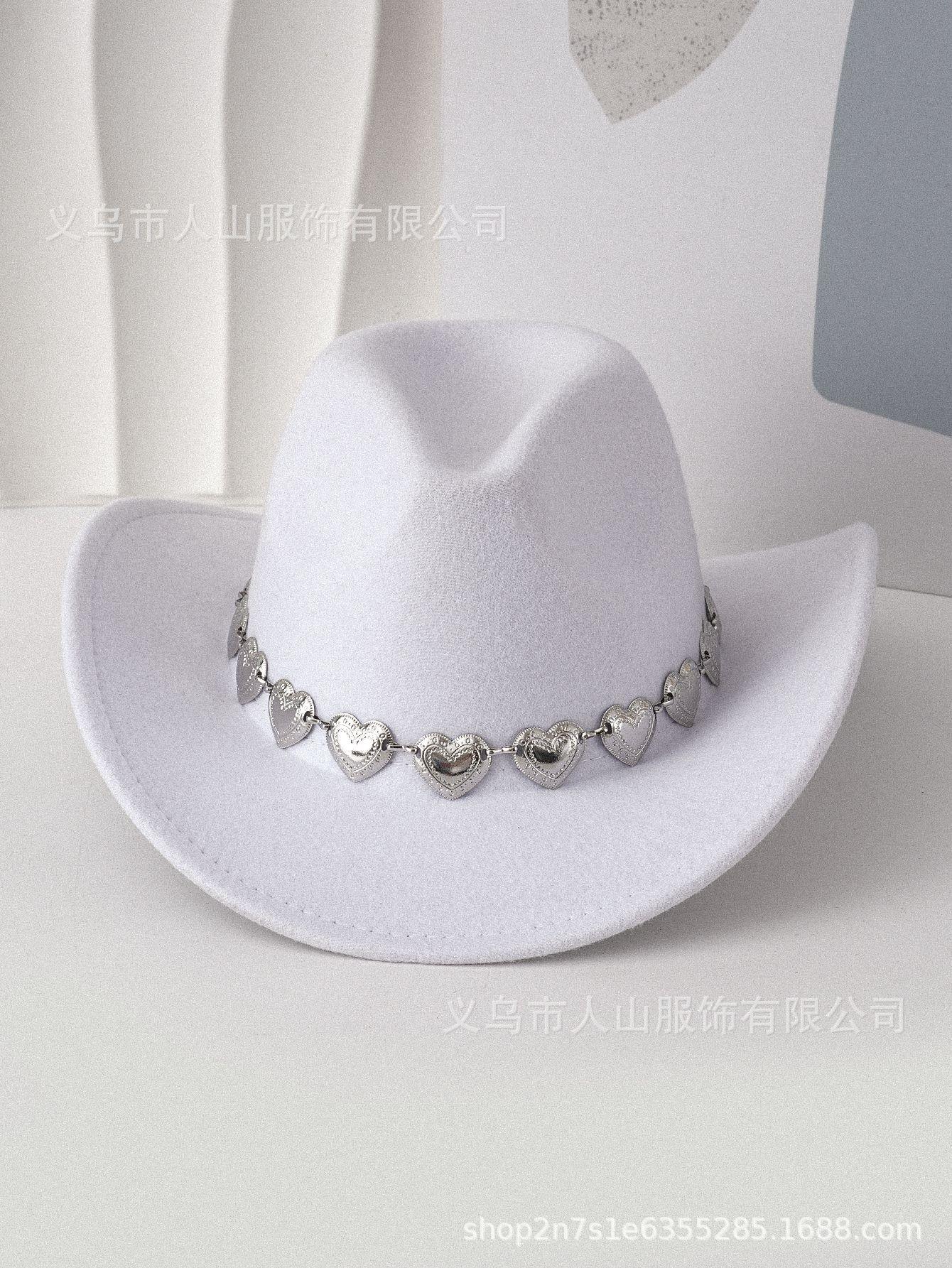 European and American cross-border hollow metal oversized love chain hat chain hip hop punk cowboy hat top hat retro felt hatSpeedy Smarts
