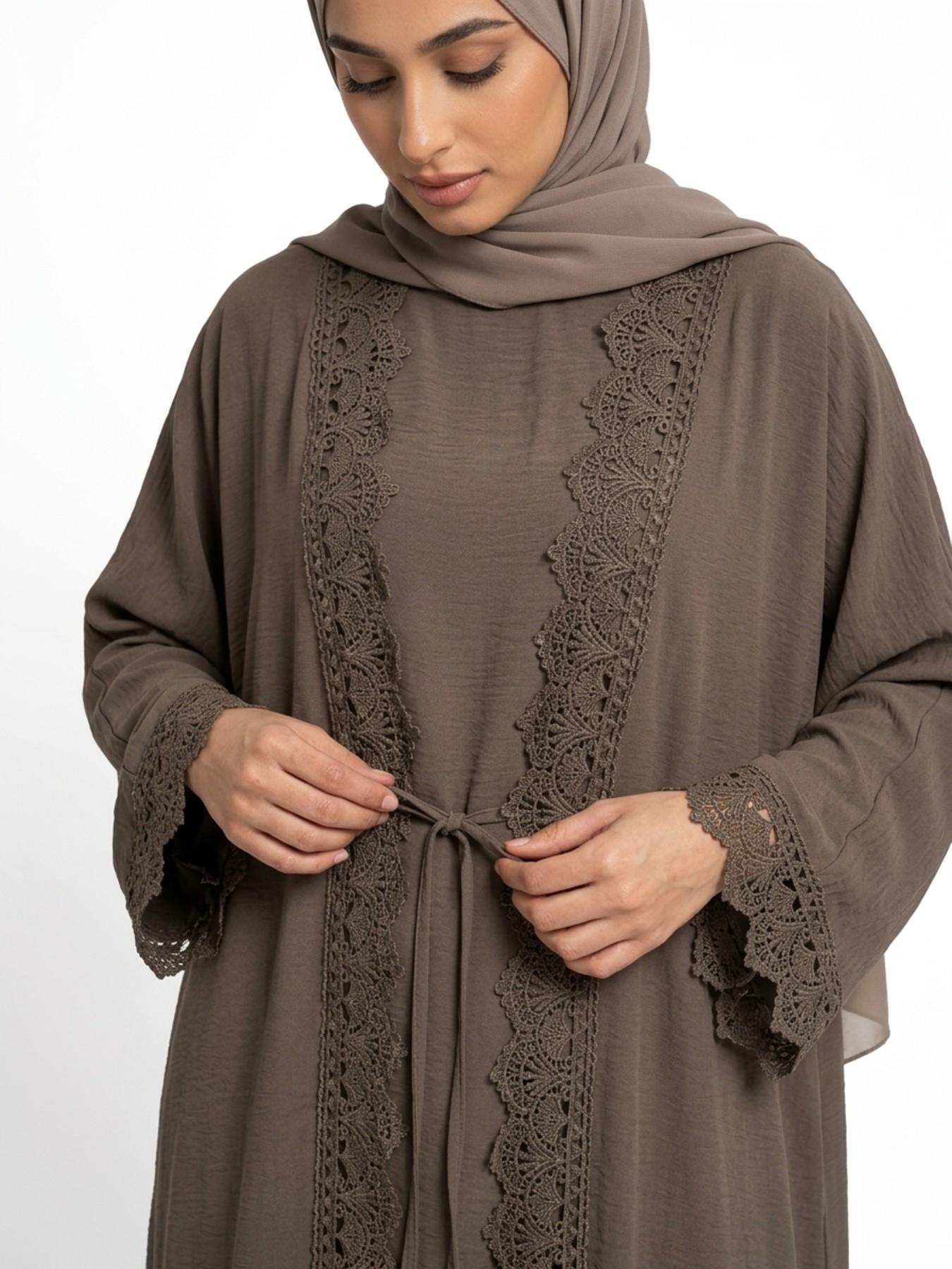 Women's Elegant Traditional Two-Piece Set, Tie Front Abaya & Pocket Tank Dress, Elegant Islamic Clothing, Muslim Clothing, Modesty Wear, Modest Muslim Outfits, Islamic Modesty Clothes, For Muslim