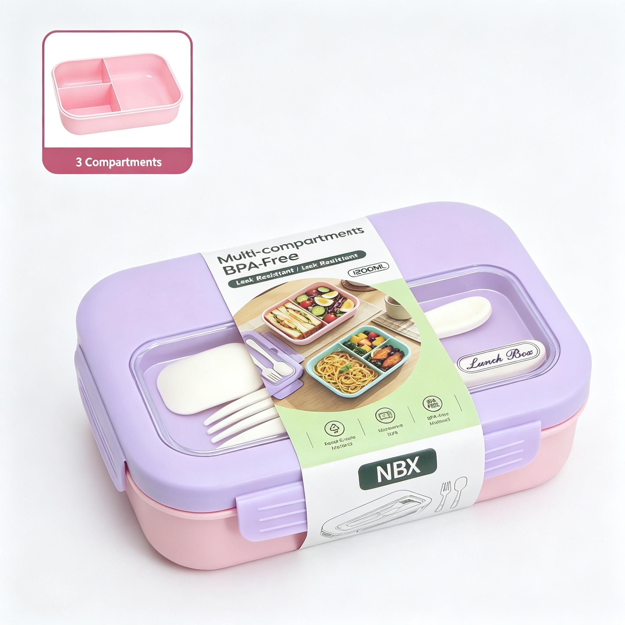 Bento Box for Adults Kids, 1200ML Leak‑Proof 2/3 Compartments Lunch Box with Built‑in Utensils, Fork, BPA‑Free Microwave‑Safe Food Container for Work School Picnic