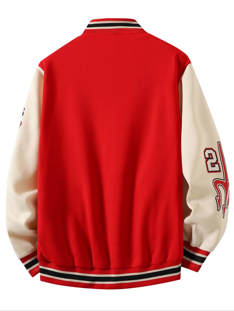 Vintage Street Style Embroidered Baseball Jacket, Redmi Patch Devil Angel Badge, Casual Fitted Varsity Jacket, Fall & Winter Fashion Vintage Street Style Embroidered Baseball Jacket, Redmi Patch Devil Angel Badge, Casual Fitted Varsity Jacket, Fall & Winter Fashion